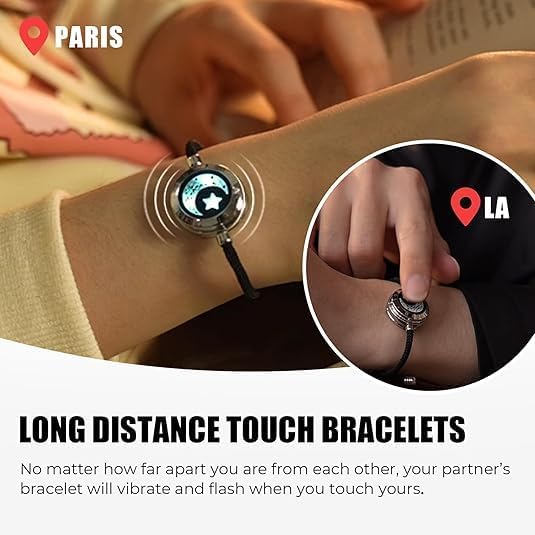 Long Distance Touch Bracelets for Couples, Vibration & Light up for Love Couples Bracelets | Long Distance Relationship Gifts for Girlfriend Bluetooth Pairing Jewelry