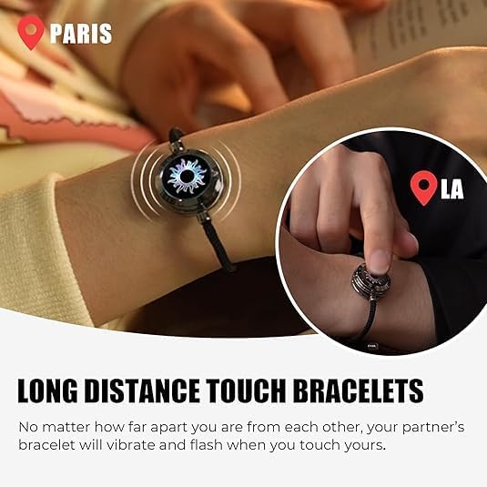 Long Distance Touch Bracelets for Couples, Vibration & Light up for Love Couples Bracelets | Long Distance Relationship Gifts for Girlfriend Bluetooth Pairing Jewelry