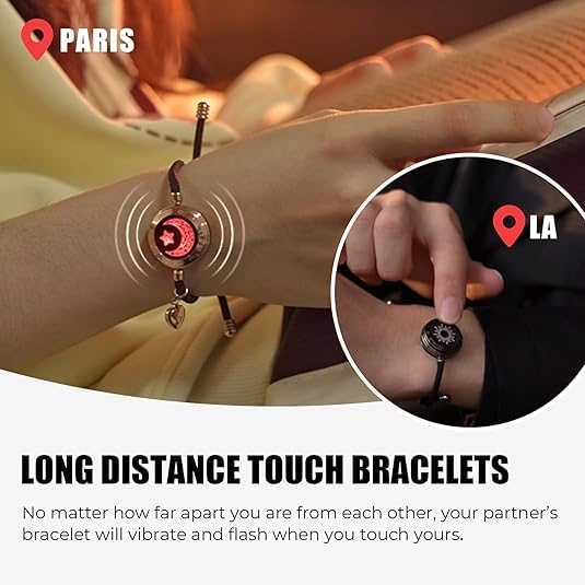 Long Distance Touch Bracelets for Couples, Vibration & Light up for Love Couples Bracelets | Long Distance Relationship Gifts for Girlfriend Bluetooth Pairing Jewelry