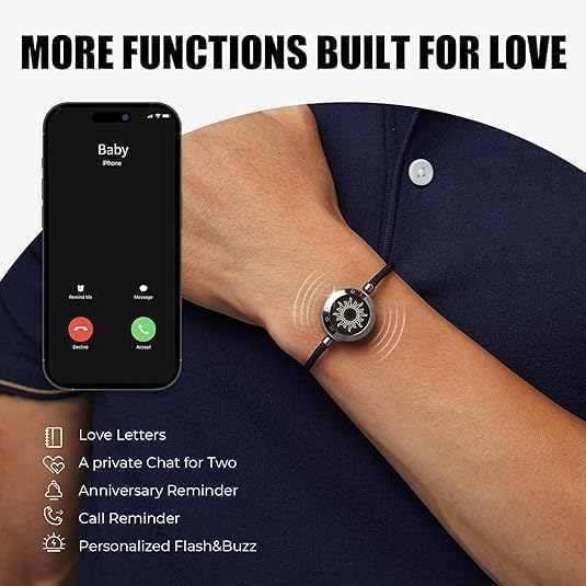 Long Distance Touch Bracelets for Couples, Vibration & Light up for Love Couples Bracelets | Long Distance Relationship Gifts for Girlfriend Bluetooth Pairing Jewelry