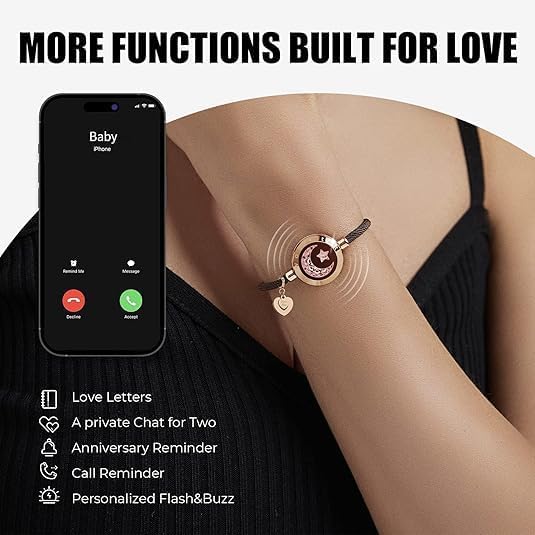 Long Distance Touch Bracelets for Couples, Vibration & Light up for Love Couples Bracelets | Long Distance Relationship Gifts for Girlfriend Bluetooth Pairing Jewelry