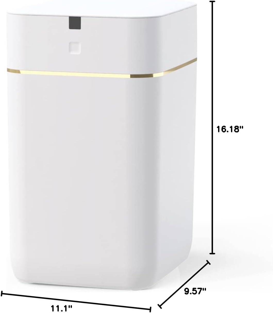 Automatic Trash Can, 4 Gallon Self Sealing and Self-Changing Smart Trash Can, Motion Sensor, Touchless Garbage can with lid for Kitchen Bathroom Office, 6 Refill Rings(A1, Golden line)