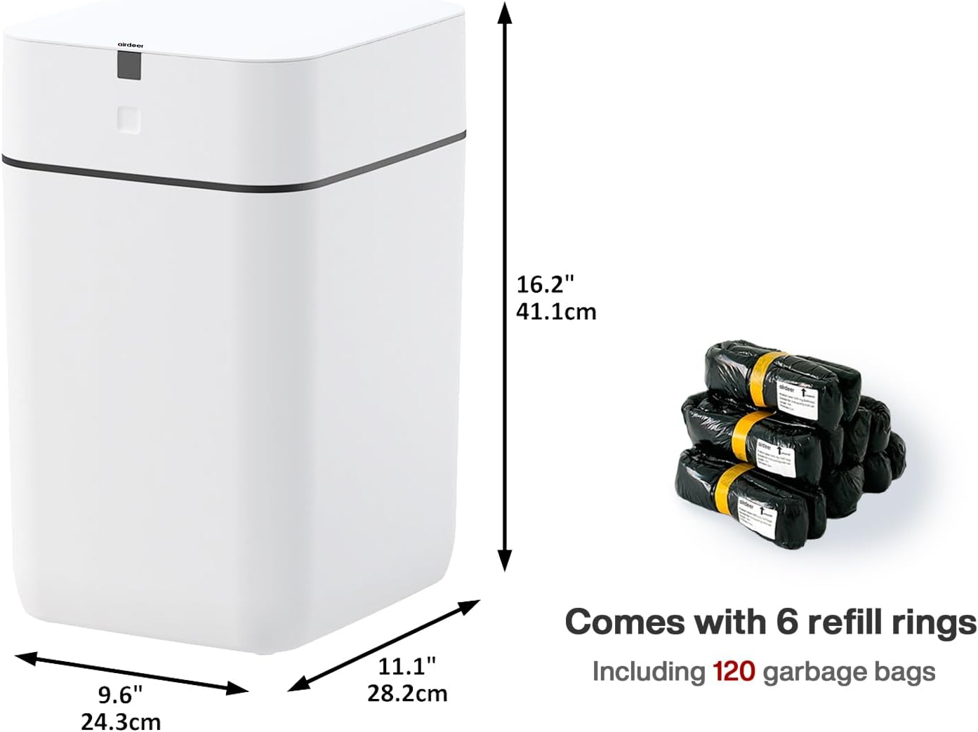 Automatic Trash Can, 4 Gallon Self Sealing and Self-Changing Smart Trash Can, Motion Sensor, Touchless Garbage can with lid for Kitchen Bathroom Office, 6 Refill Rings(A1, Golden line)