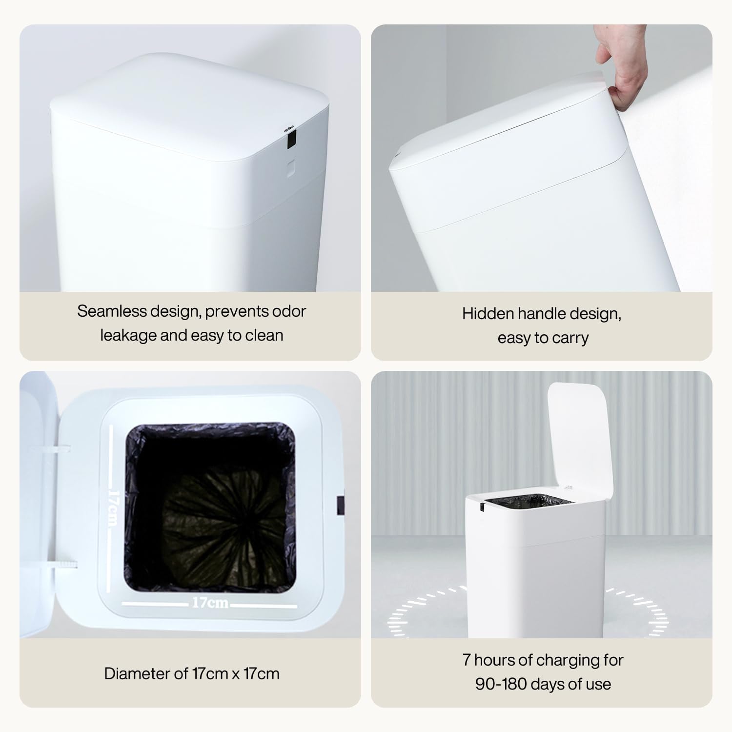 Automatic Trash Can, 4 Gallon Self Sealing and Self-Changing Smart Trash Can, Motion Sensor, Touchless Garbage can with lid for Kitchen Bathroom Office, 6 Refill Rings(A1, Golden line)