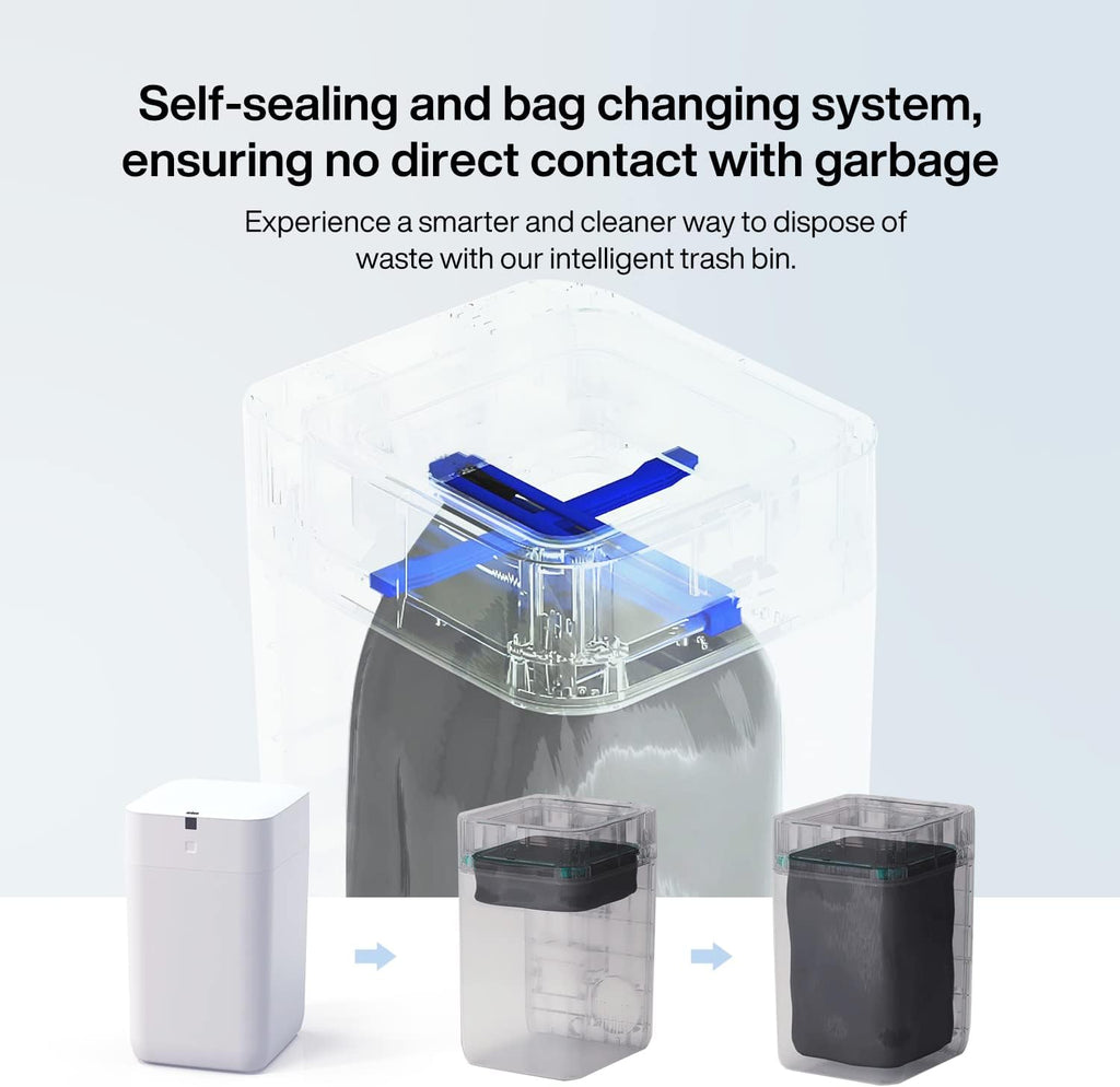 Automatic Trash Can, 4 Gallon Self Sealing and Self-Changing Smart Trash Can, Motion Sensor, Touchless Garbage can with lid for Kitchen Bathroom Office, 6 Refill Rings(A1, Golden line)