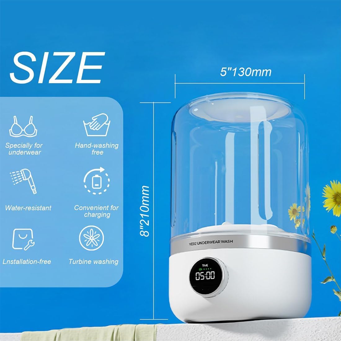Underwear Washer, Mini Portable Washing Machine, 1L Underwear Washing Machine, Rechargeable Cordless Mini Laundry Machine With Led Display, 4000mah, 20 Times Usage Per Charge (White)