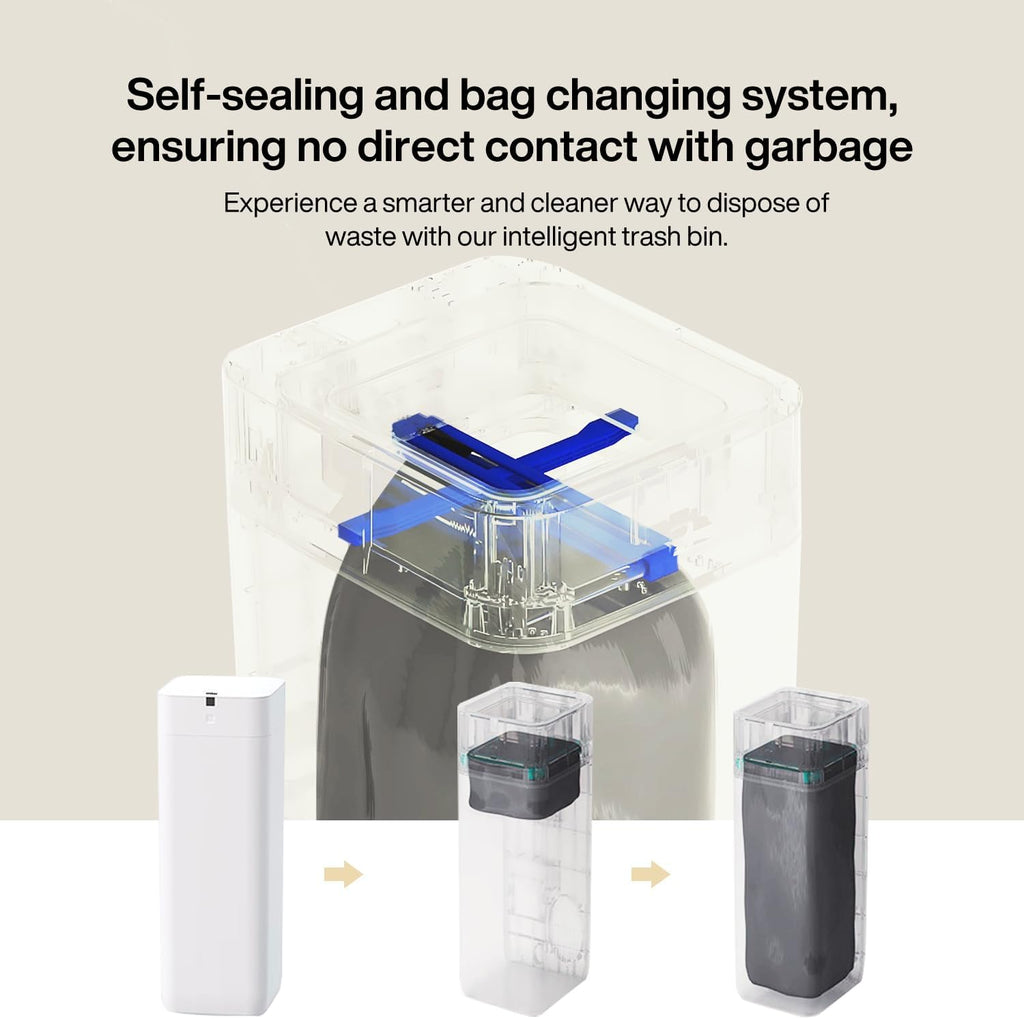 Automatic Trash Can, 4 Gallon Self Sealing and Self-Changing Smart Trash Can, Motion Sensor, Touchless Garbage can with lid for Kitchen Bathroom Office, 6 Refill Rings(A1, Golden line)