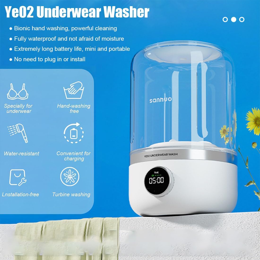 Underwear Washer, Mini Portable Washing Machine, 1L Underwear Washing Machine, Rechargeable Cordless Mini Laundry Machine With Led Display, 4000mah, 20 Times Usage Per Charge (White)