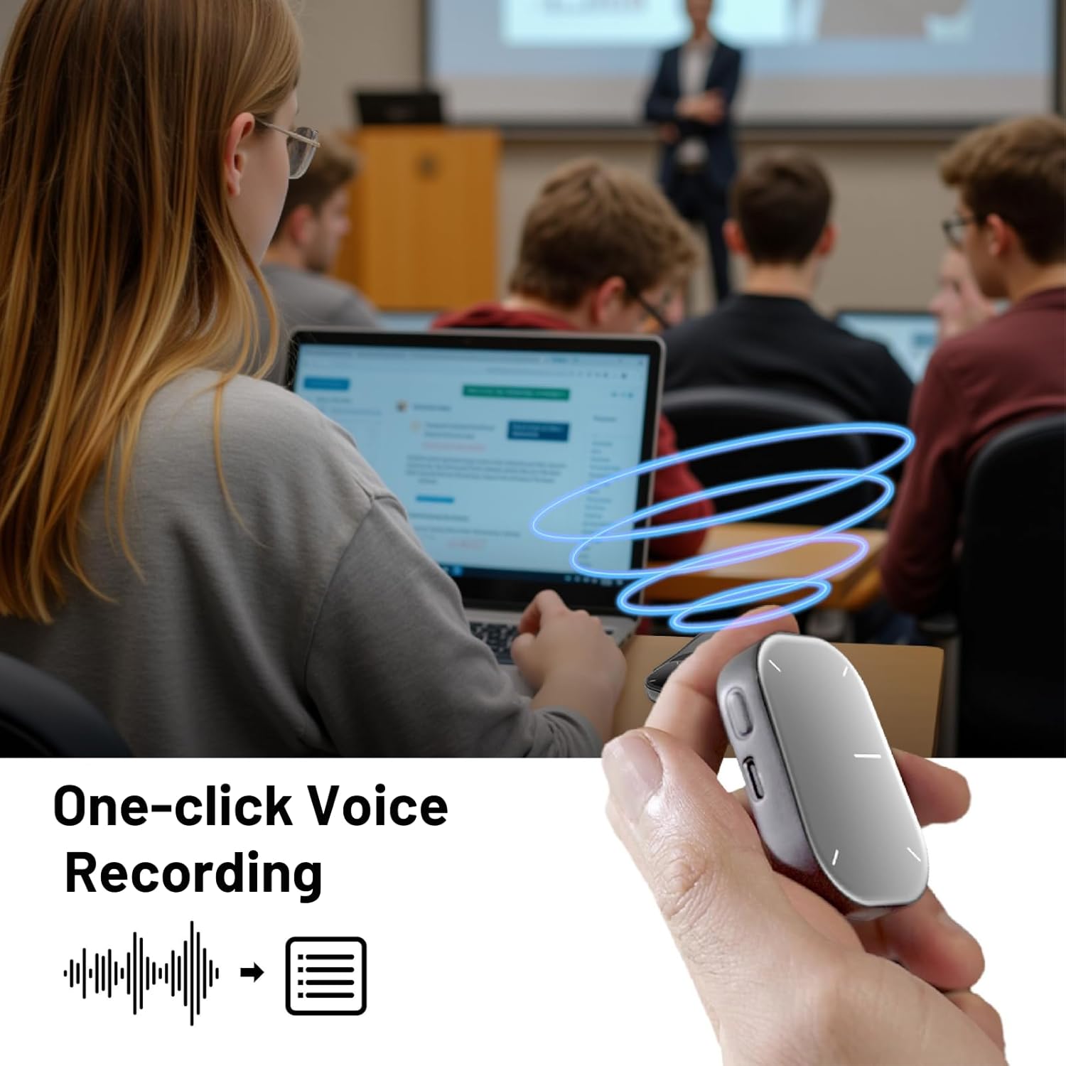 Bluetooth Detachable Air Mouse Touchpad Mouse with Voice Recording, Presentation Clicker Wireless Presenter Presentation Remote with Laser Pointer for Mac, Windows (Recording, Silver)