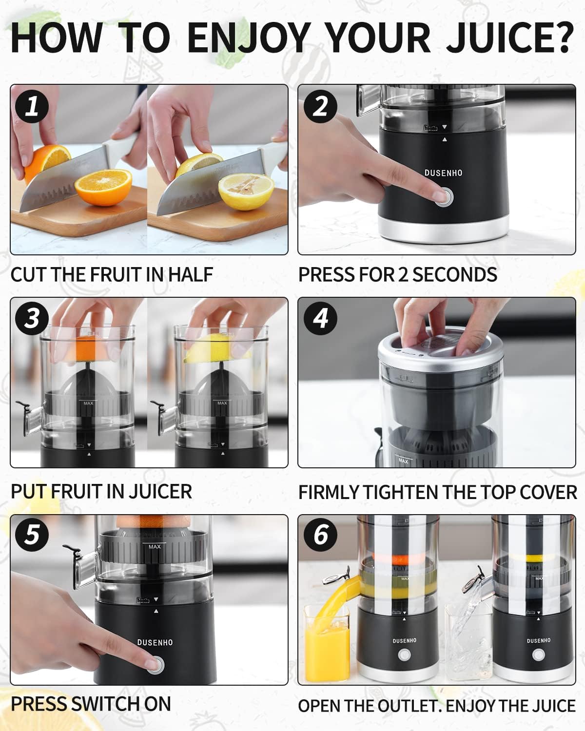 Citrus Juicer Machines Rechargeable - Portable Juicer with USB and Cleaning Brush for Orange, Lemon, Grapefruit