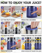 Citrus Juicer Machines Rechargeable - Portable Juicer with USB and Cleaning Brush for Orange, Lemon, Grapefruit