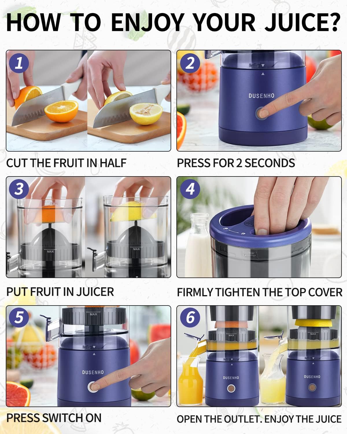 Citrus Juicer Machines Rechargeable - Portable Juicer with USB and Cleaning Brush for Orange, Lemon, Grapefruit