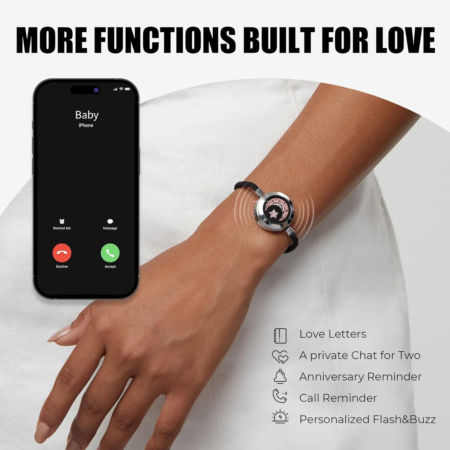Long Distance Touch Bracelets for Couples, Vibration & Light up for Love Couples Bracelets | Long Distance Relationship Gifts for Girlfriend Bluetooth Pairing Jewelry