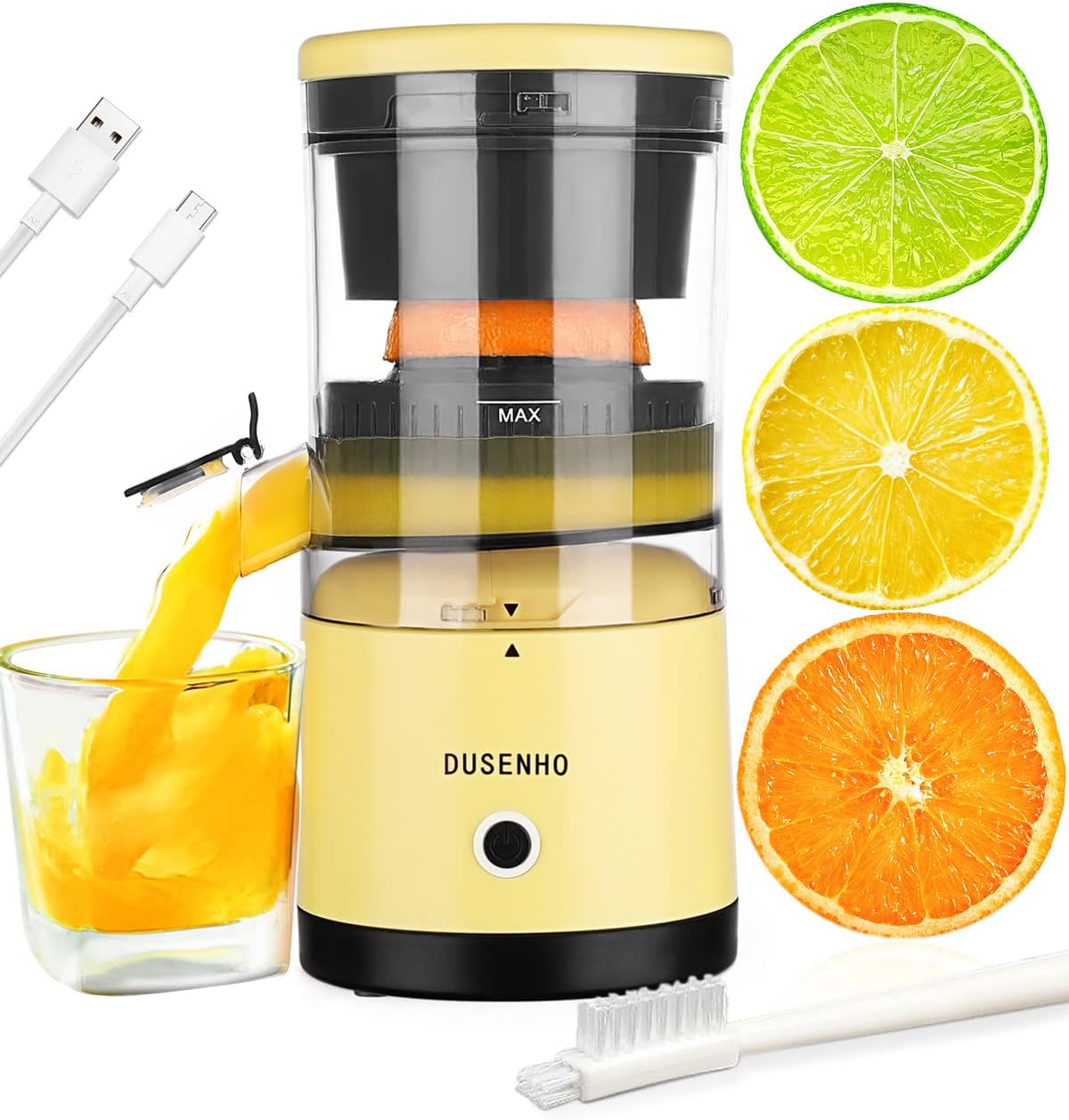 Citrus Juicer Machines Rechargeable - Portable Juicer with USB and Cleaning Brush for Orange, Lemon, Grapefruit