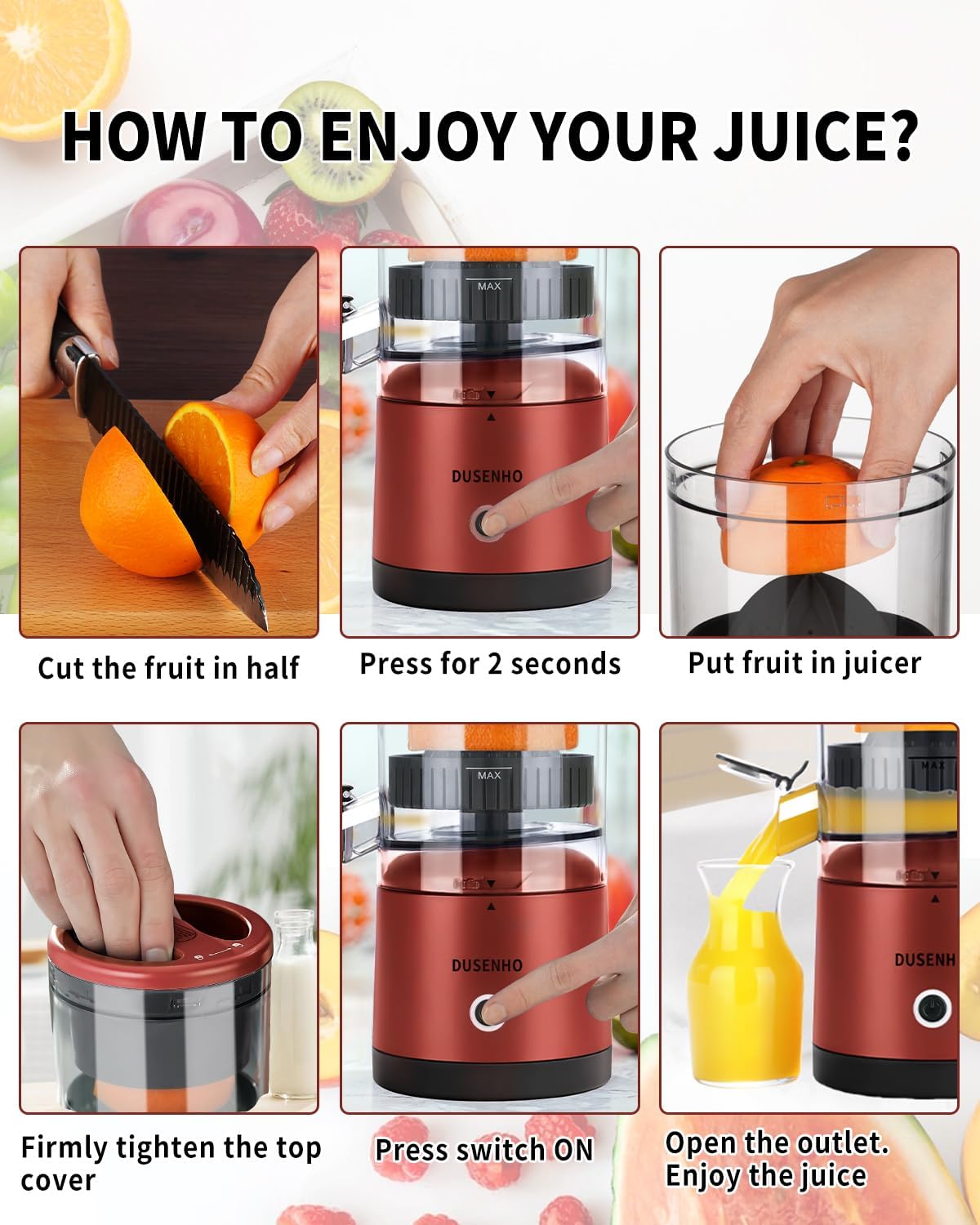 Citrus Juicer Machines Rechargeable - Portable Juicer with USB and Cleaning Brush for Orange, Lemon, Grapefruit