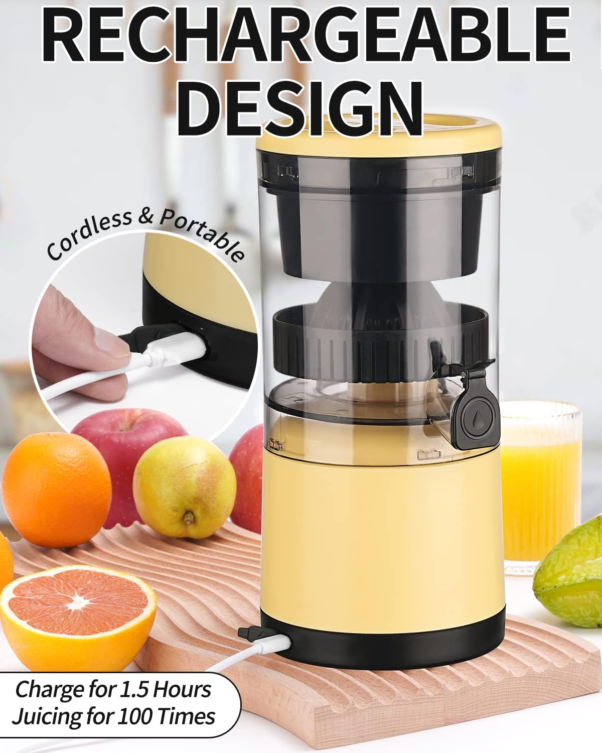 Citrus Juicer Machines Rechargeable - Portable Juicer with USB and Cleaning Brush for Orange, Lemon, Grapefruit