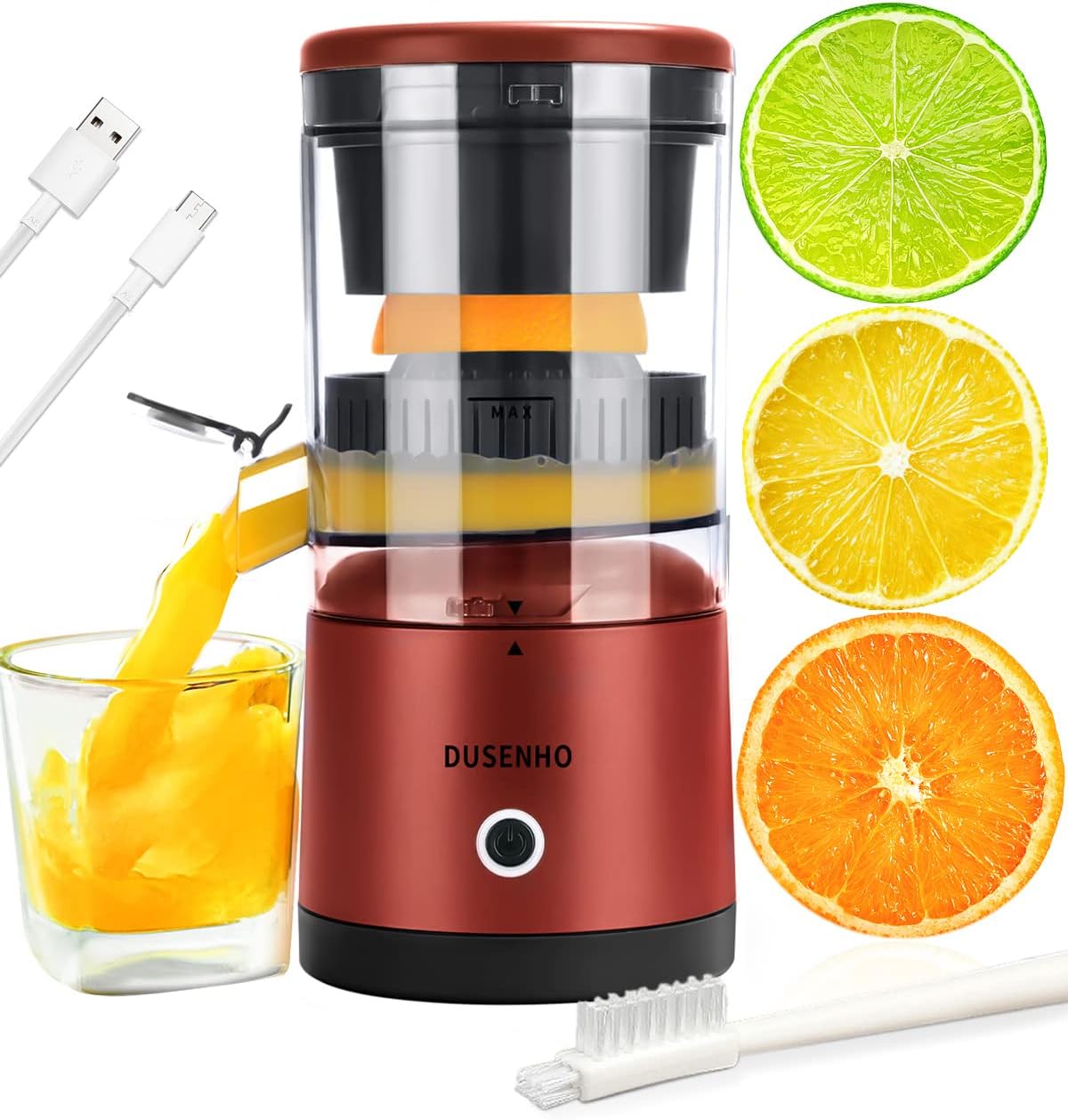 Citrus Juicer Machines Rechargeable - Portable Juicer with USB and Cleaning Brush for Orange, Lemon, Grapefruit
