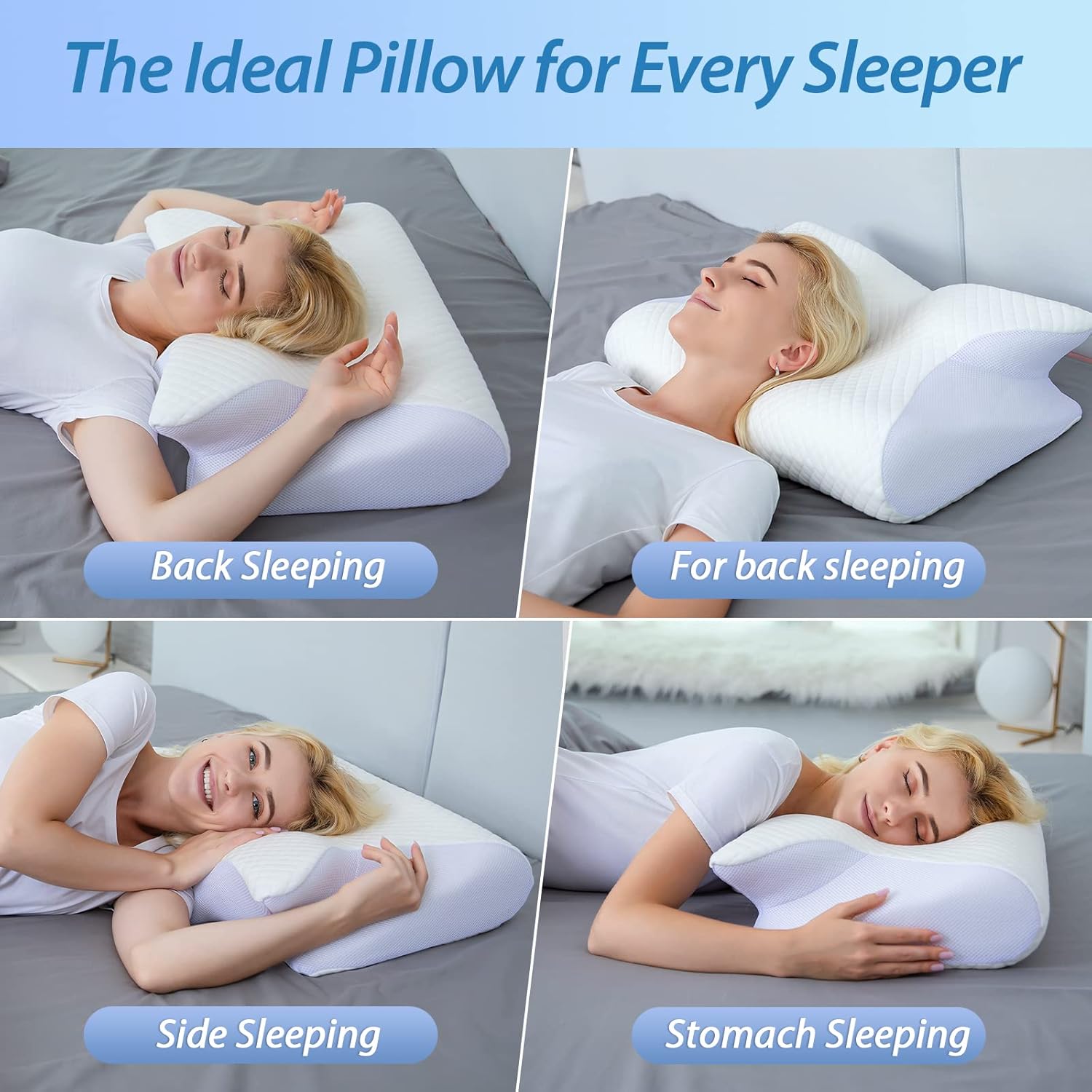 Memory Foam Cervical Pillow, 2 in 1 Ergonomic Contour Orthopedic Pillow for Neck Pain, Contoured Support Pillows for Side Back Stomach Sleepers
