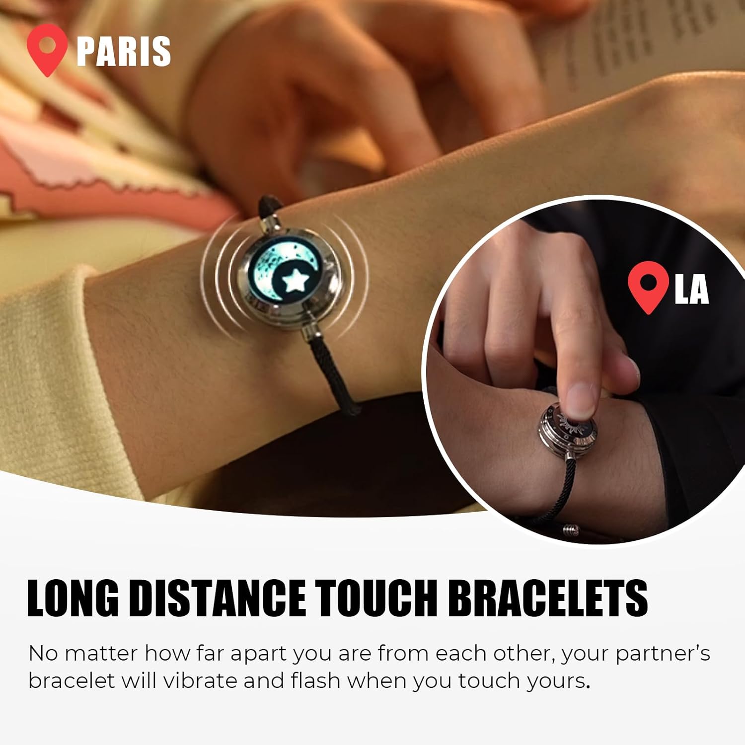 Long Distance Touch Bracelets for Couples, Vibration & Light up for Love Couples Bracelets | Long Distance Relationship Gifts for Girlfriend Bluetooth Pairing Jewelry