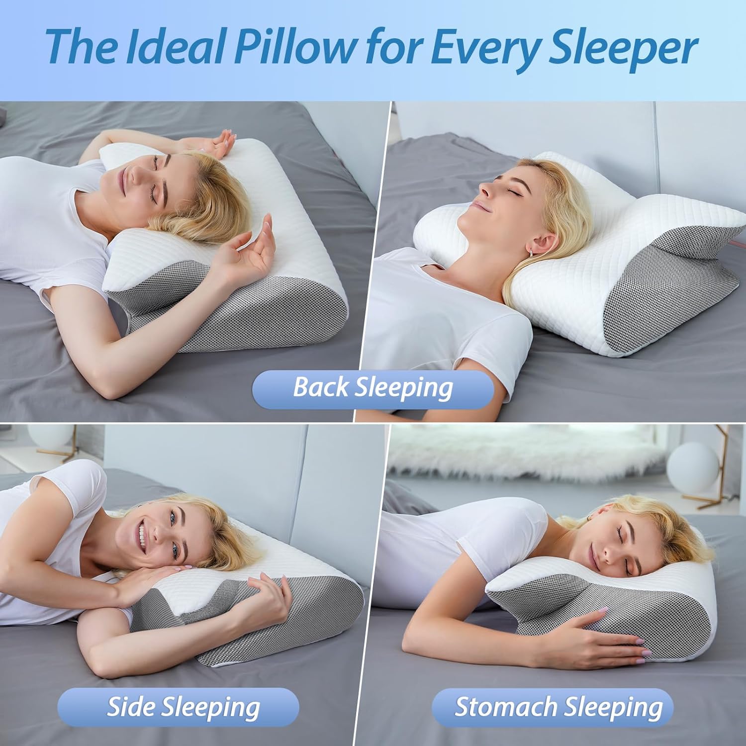Memory Foam Cervical Pillow, 2 in 1 Ergonomic Contour Orthopedic Pillow for Neck Pain, Contoured Support Pillows for Side Back Stomach Sleepers