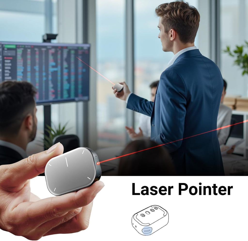 Bluetooth Detachable Air Mouse Touchpad Mouse with Voice Recording, Presentation Clicker Wireless Presenter Presentation Remote with Laser Pointer for Mac, Windows (Recording, Silver)