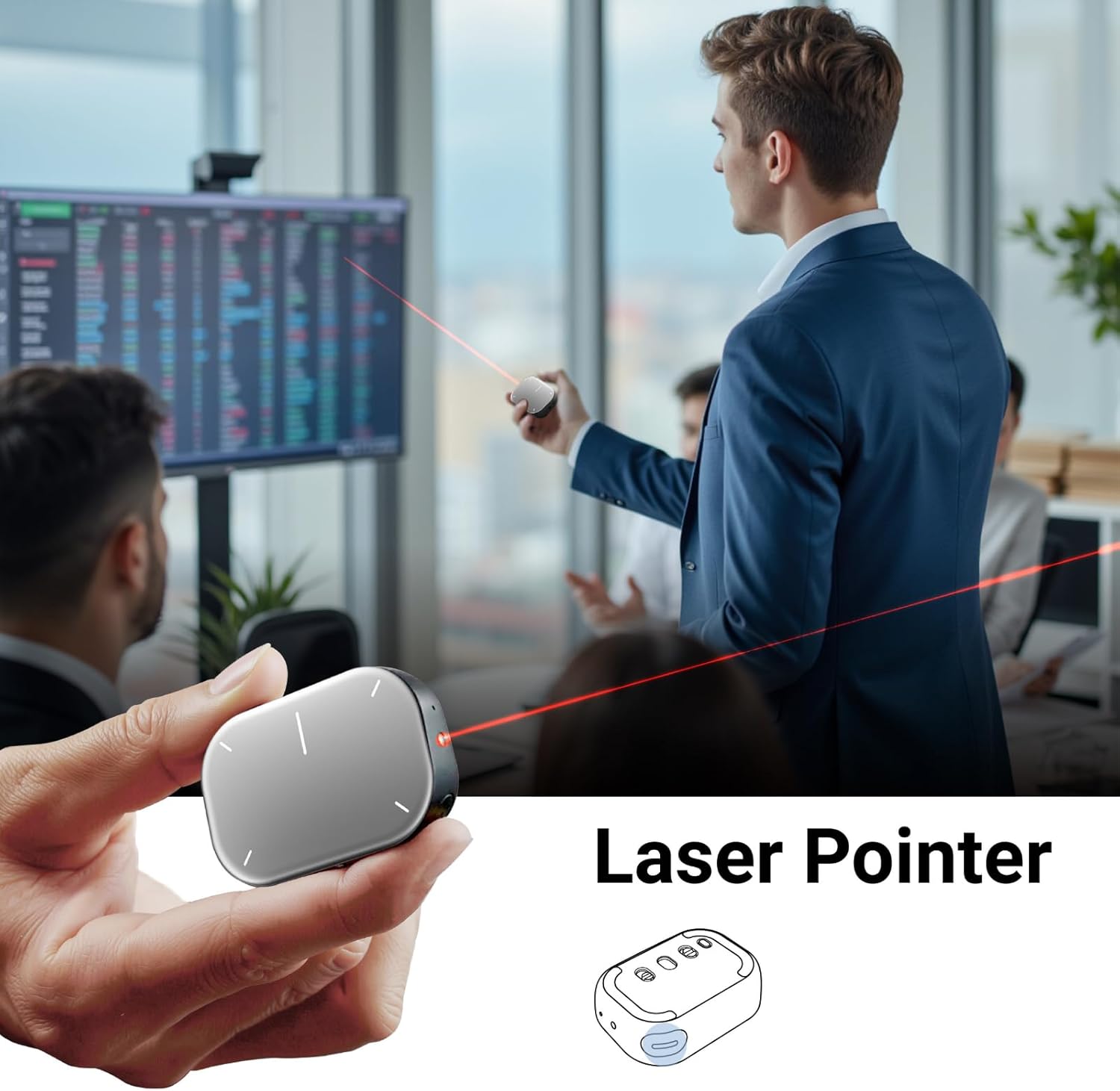 Bluetooth Detachable Air Mouse Touchpad Mouse with Voice Recording, Presentation Clicker Wireless Presenter Presentation Remote with Laser Pointer for Mac, Windows (Recording, Silver)