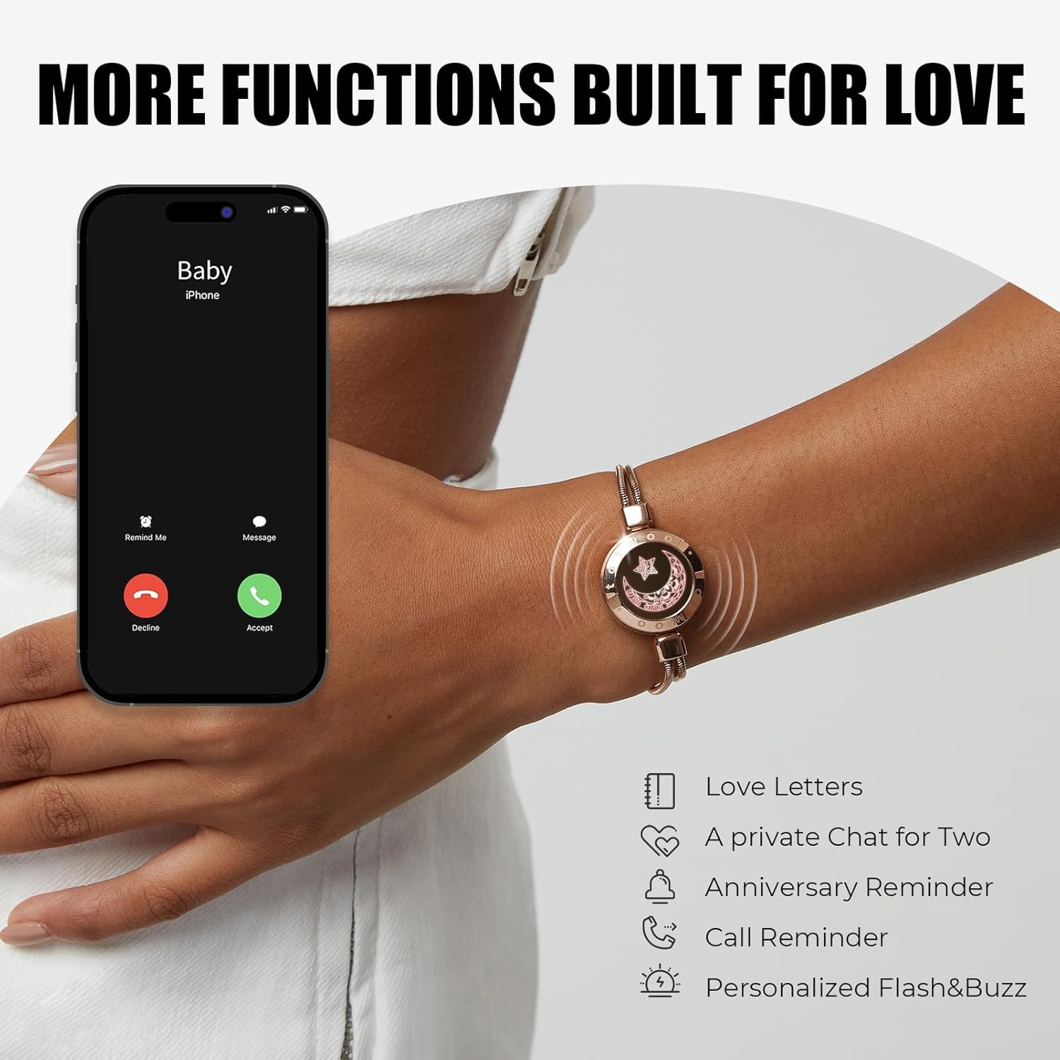 Long Distance Touch Bracelets for Couples, Vibration & Light up for Love Couples Bracelets | Long Distance Relationship Gifts for Girlfriend Bluetooth Pairing Jewelry