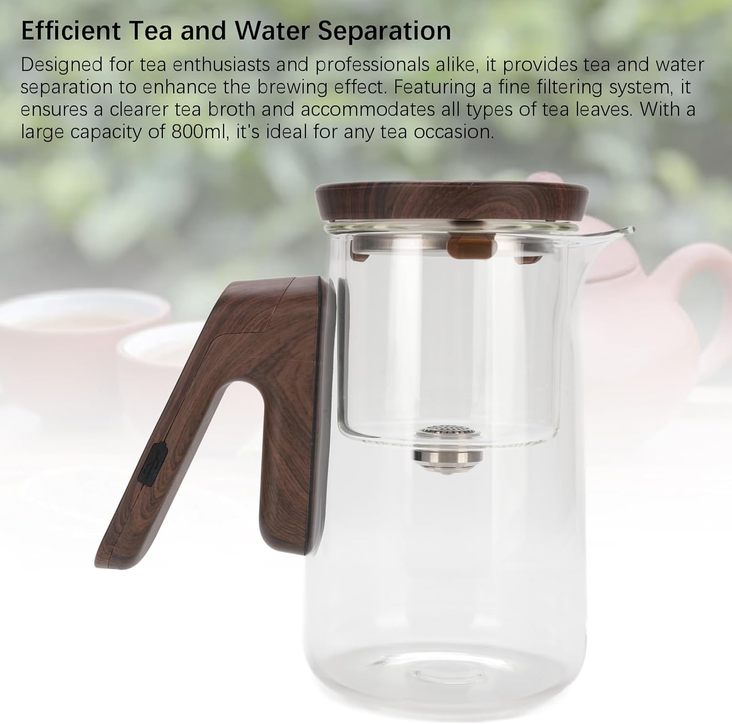 Glass Tea Pot, Transparent Tea Pot, 800ml Magnetic Water Separation Teapot with Strainer Timer for Brewing Tea