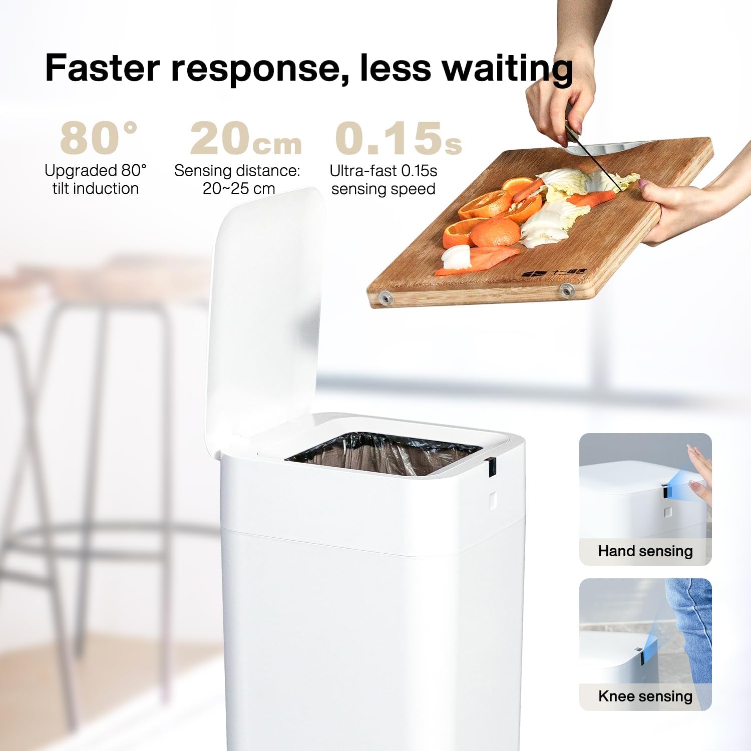 Automatic Trash Can, 4 Gallon Self Sealing and Self-Changing Smart Trash Can, Motion Sensor, Touchless Garbage can with lid for Kitchen Bathroom Office, 6 Refill Rings(A1, Golden line)