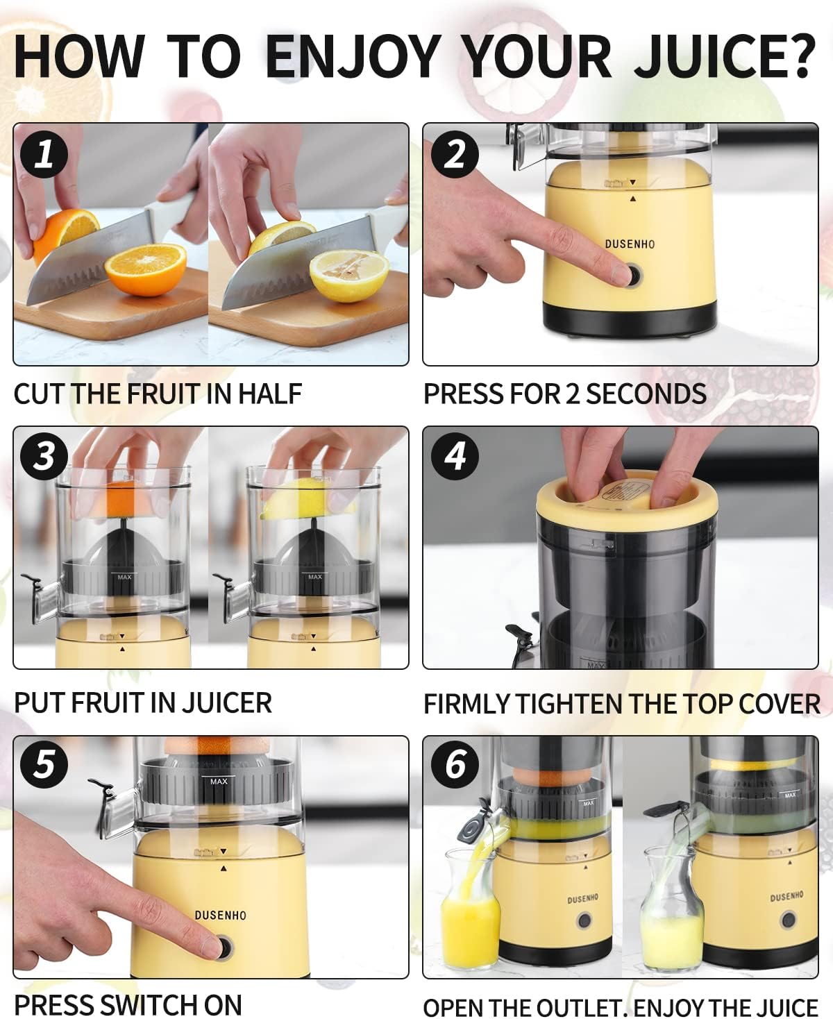 Citrus Juicer Machines Rechargeable - Portable Juicer with USB and Cleaning Brush for Orange, Lemon, Grapefruit